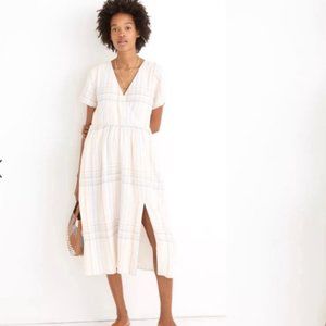 NWT Madewell Linen-Blend Clara Midi Dress in Plaid